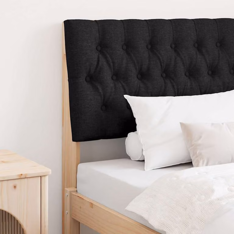 Testiera imbottita vidaXL in pino massello, colore nero, Larghezza: 90 cm