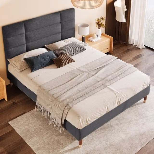 Letto matrimoniale 140x200 cm con testiera e materasso ortopedico 7 zone; grigio