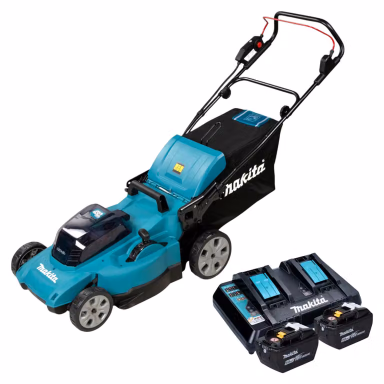 Tosaerba a batteria Makita DLM 480 Z, 36 V (2x 18 V), 48 cm, 62 l + 2 batterie da 9,0 Ah + caricabatterie