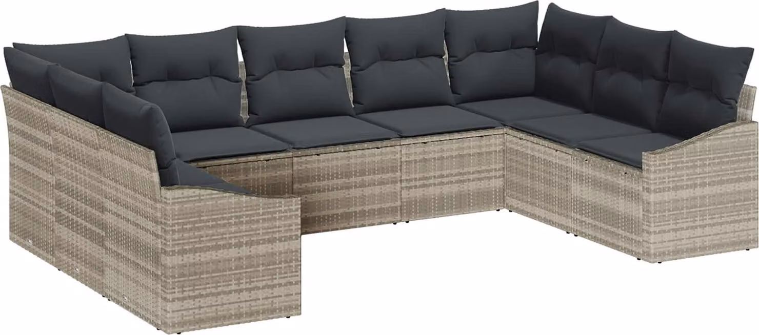 Maison Exclusive - Set Divano da Giardino 9 pcs Grigio chiaro polyrattan