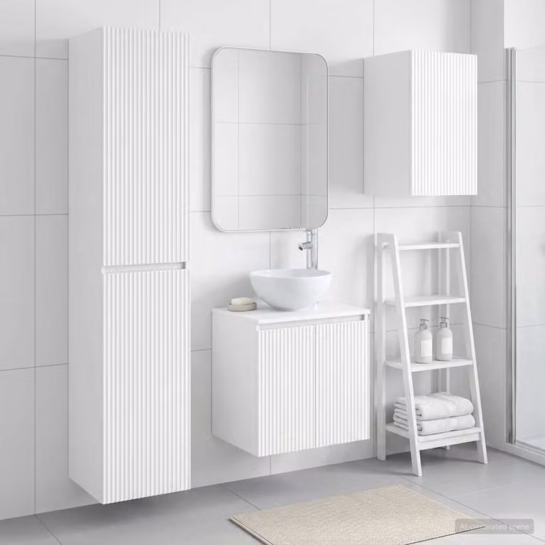 Set di mobili da bagno moderno vidaXL in 3 pezzi Bianco Lucido con pensile e colonna alta