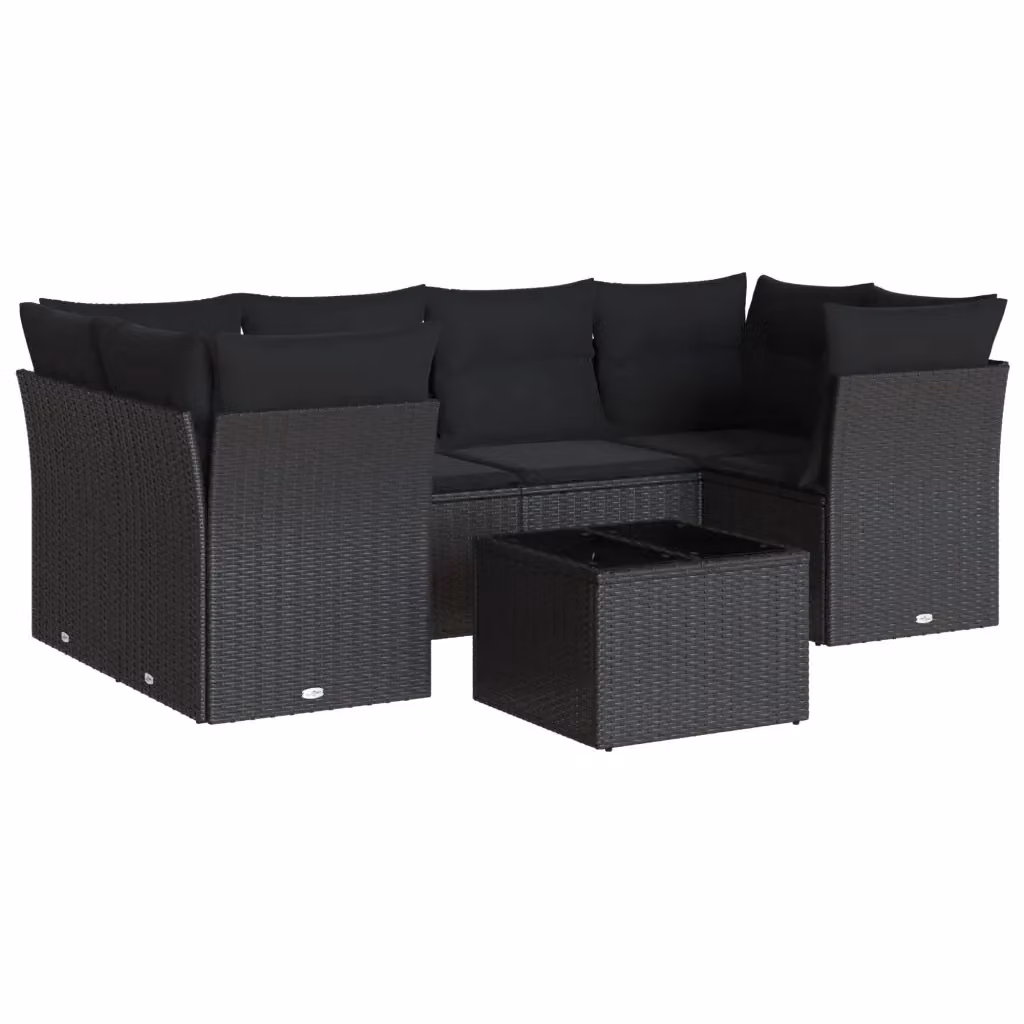 vidaXL Set Divani da Giardino a L con Polyrattan e Cuscini, 7 Pezzi, Nero – 2