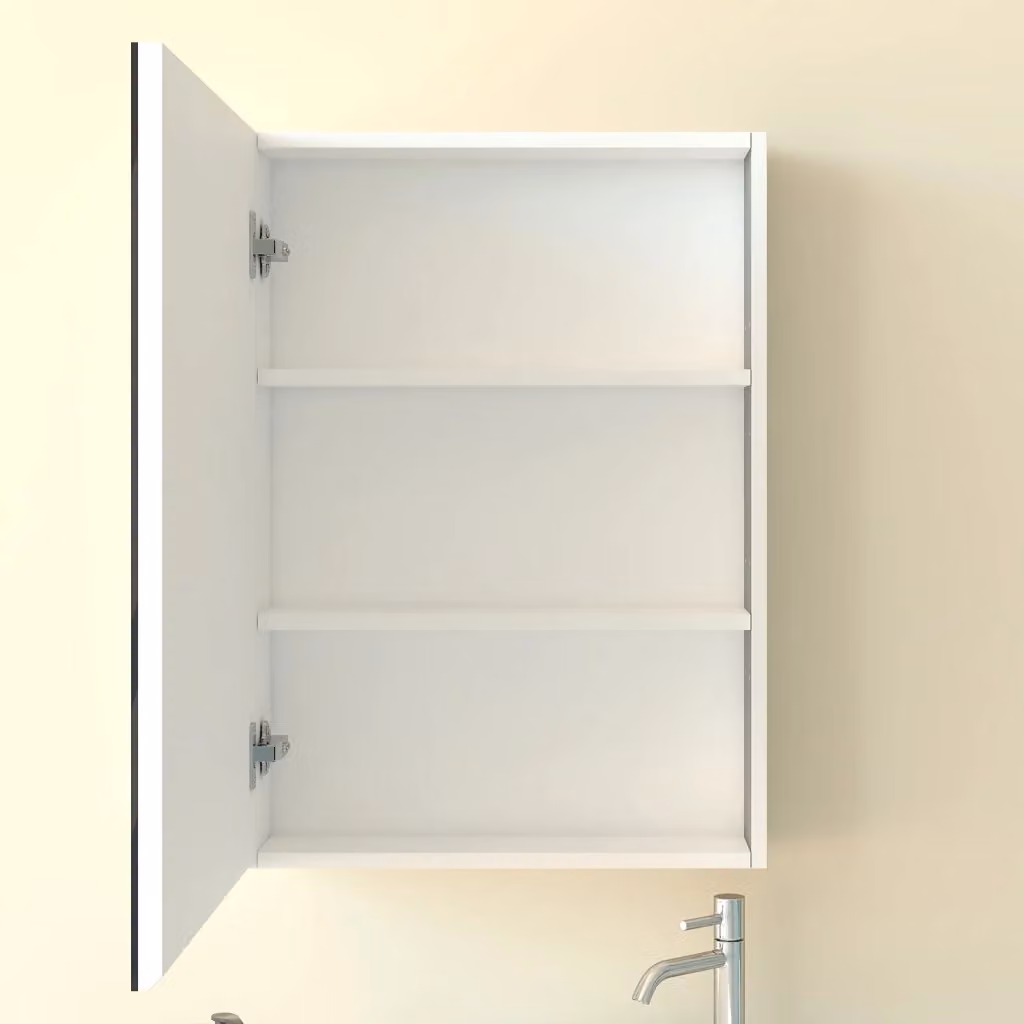 Armadietto da bagno sospeso AICA con specchio e ripiani interni, Bianco opaco, L: 50 cm, H: 70 cm, P: 13 cm – 2