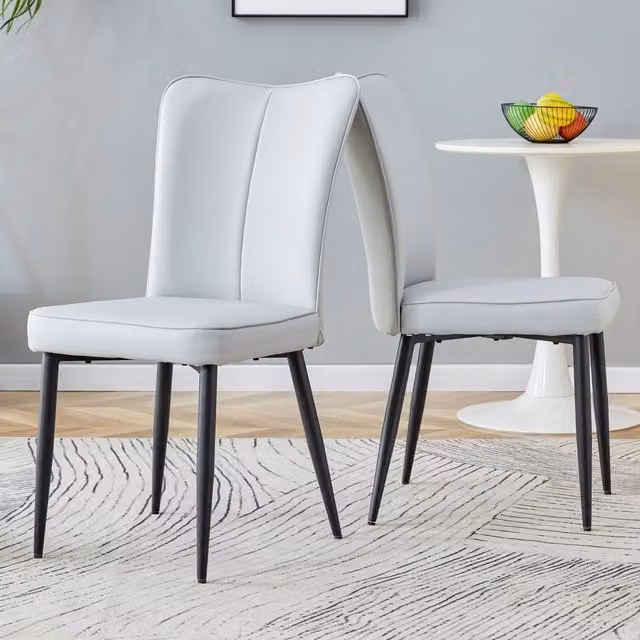 Set di 2 sedie da pranzo moderne in PU grigio chiaro con gambe in metallo nero, altezza 89 cm, per casa e ufficio