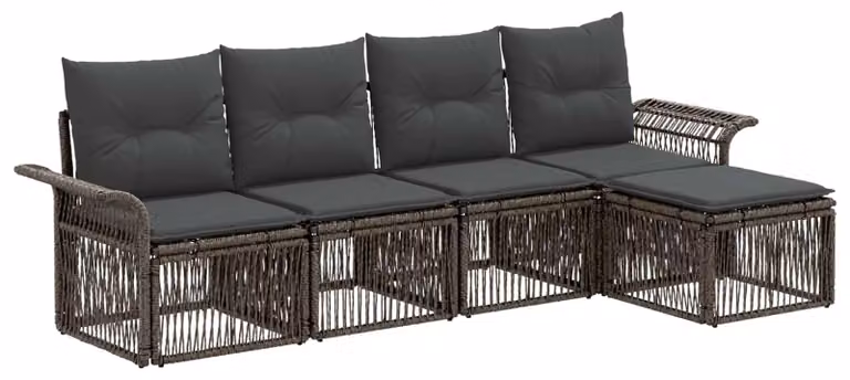 Set di divani da giardino, 5 pezzi, colore grigio, in rattan sintetico