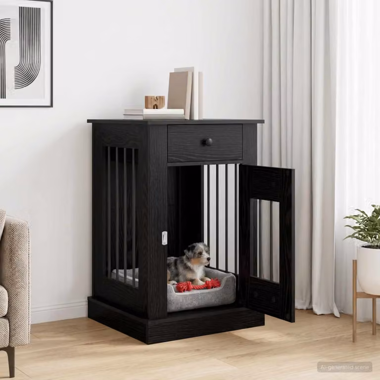 Mobile da cassa per cani vidaXL Rovere Nero L 50 cm, P 47,5 cm, H 80 cm