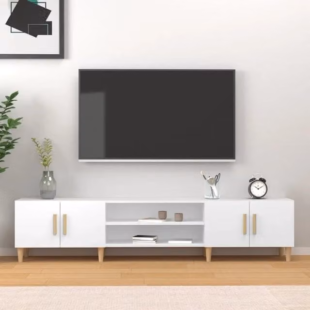Mobile TV moderno vidaXL in legno massello bianco L: 180 cm, P: 31,5 cm, H: 40 cm – 1