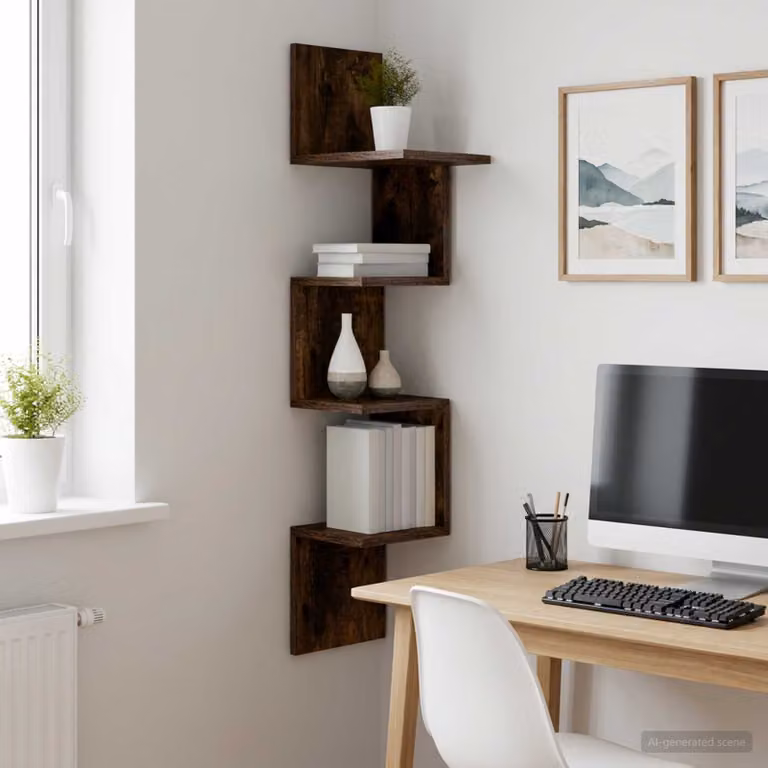 Scaffale da parete moderno vidaXL in Rovere Fumo, L: 32 cm, P: 21 cm, H: 107 cm