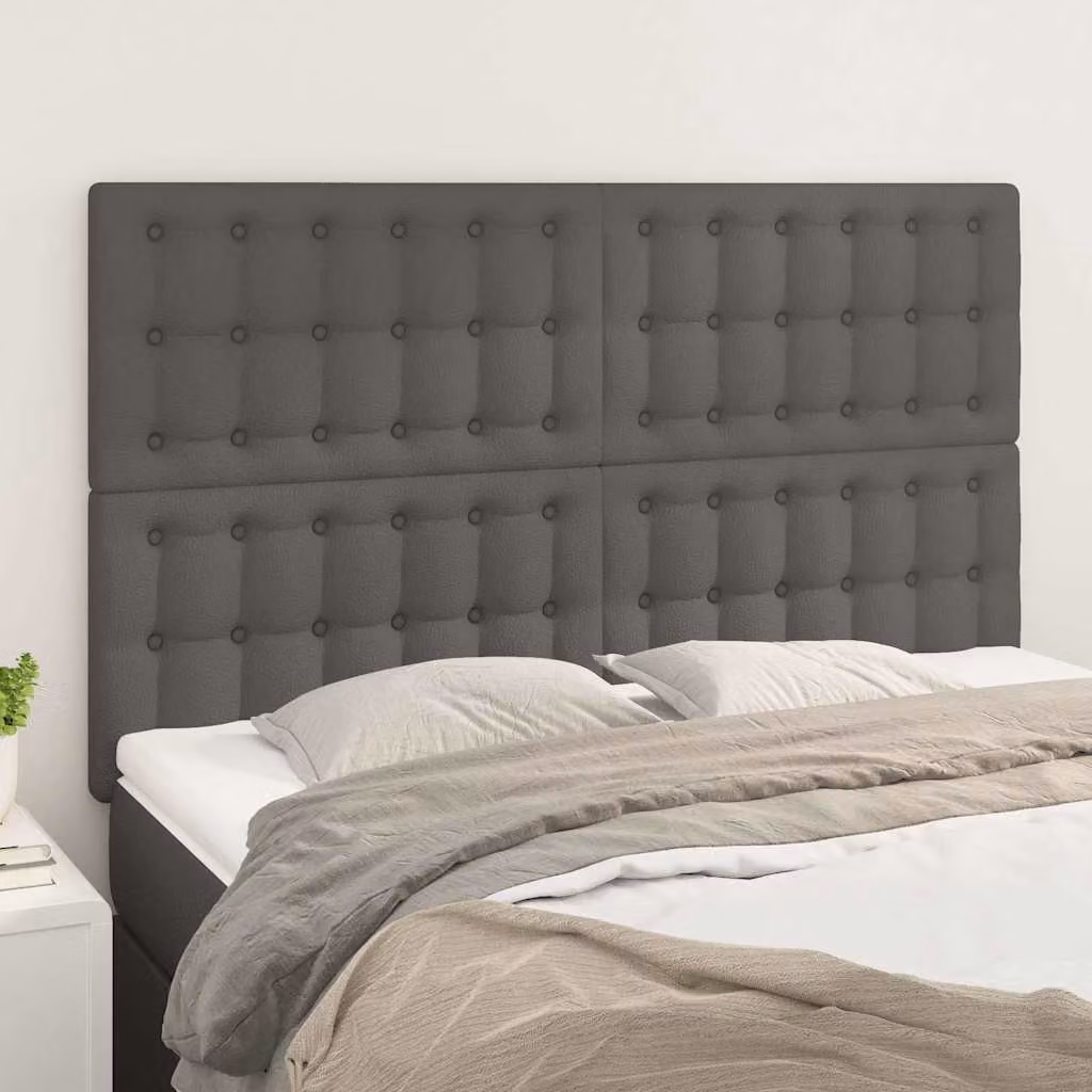Testiera per letto vidaXL in similpelle grigia con pannello imbottito, L: 144 cm, P: 5 cm, H: 118/128 cm