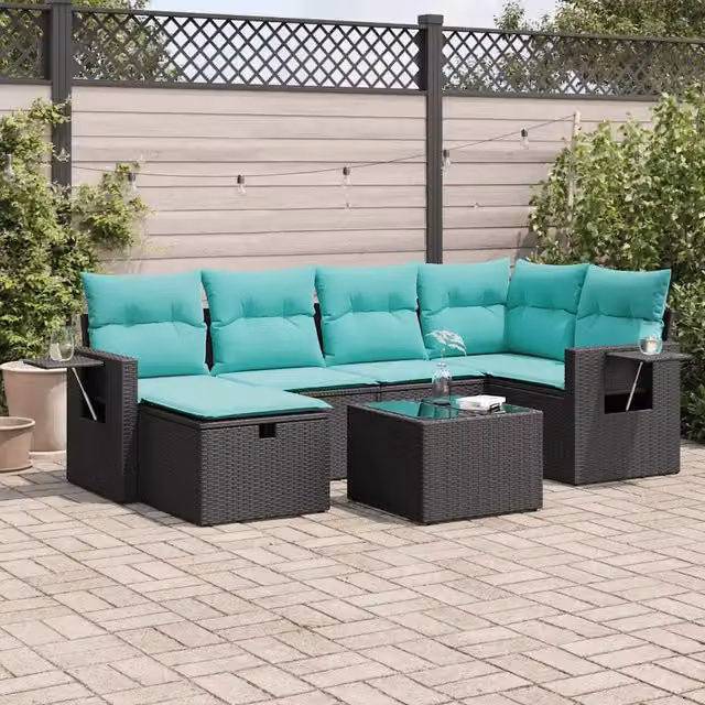 Set Divani da Giardino con Cuscini 7pz Nero Polyrattan 3325493