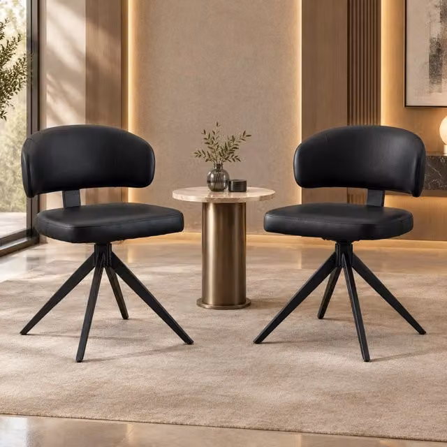 Set di 2 sedie da pranzo girevoli nere in PU con struttura in metallo
