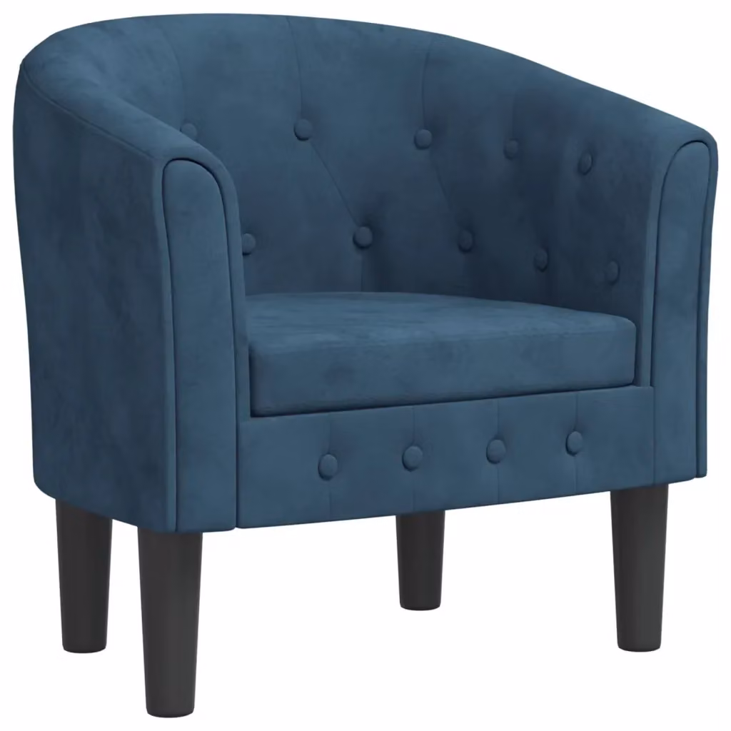 Poltrona-Divano Cabriolet Blu Scuro in Velluto con Struttura in Legno di Pino e Schienale a Tubo – 2