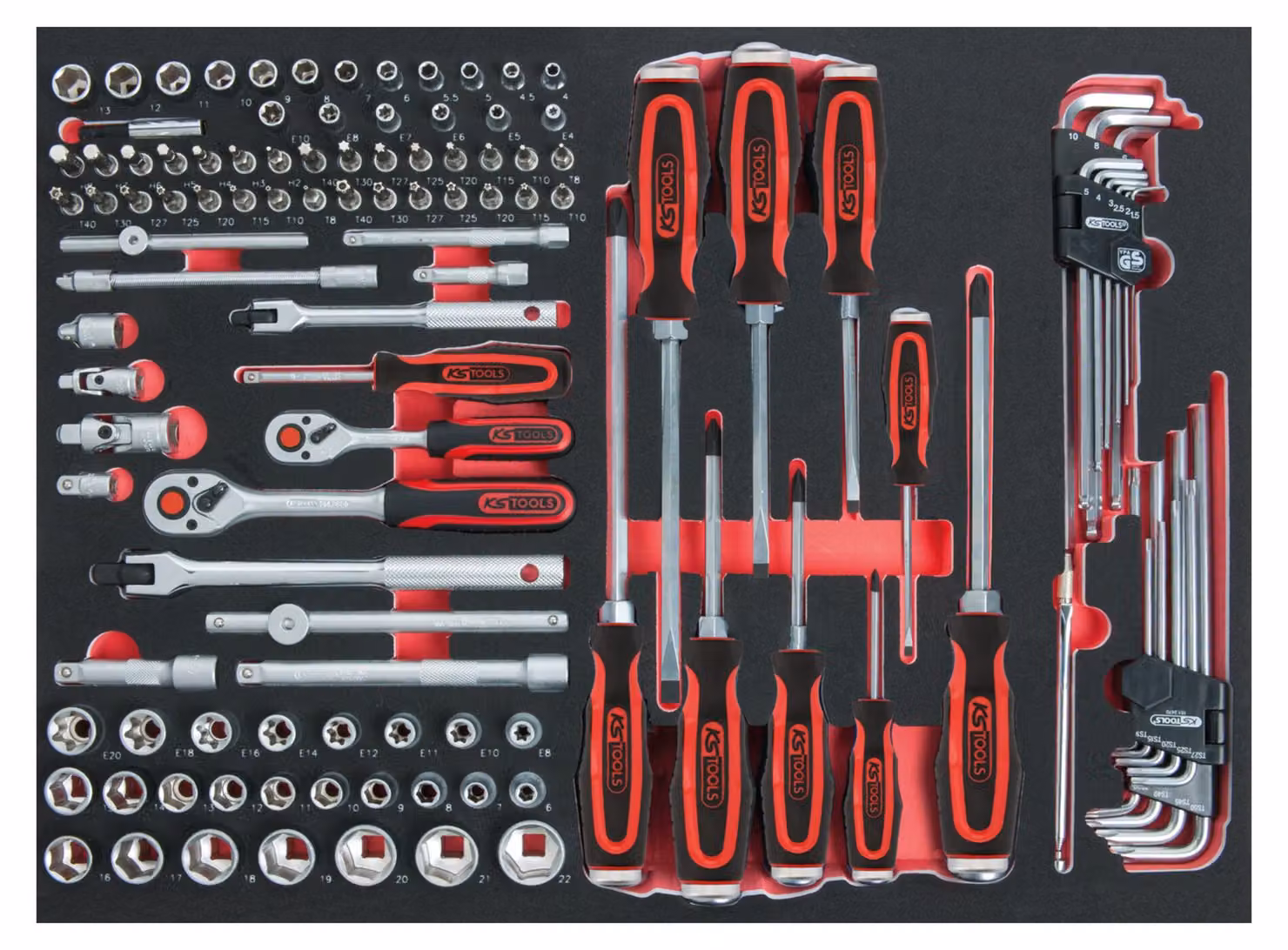 KS TOOLS Set di chiavi a bussola 1/4"+3/8" SCS 118 pz. con inserto sistema 1/1 - 711.0118