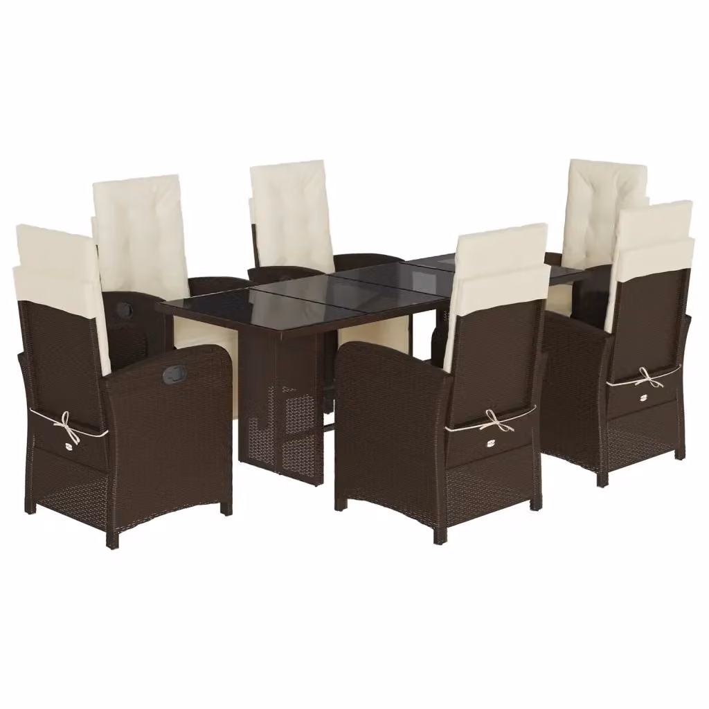Set da Pranzo da Giardino 7pz vidaXL in Polyrattan Marrone con Piano in Vetro – 2