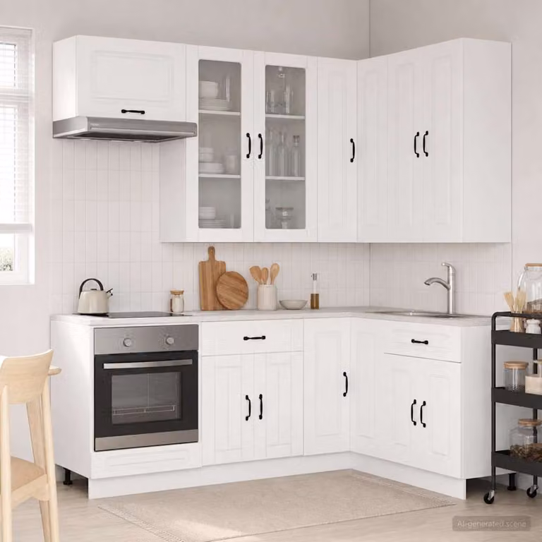 vidaXL Unità Cucina KALMAR 8 Pezzi Bianco Minimalista con Ante in Vetro e Cassetti in MDF