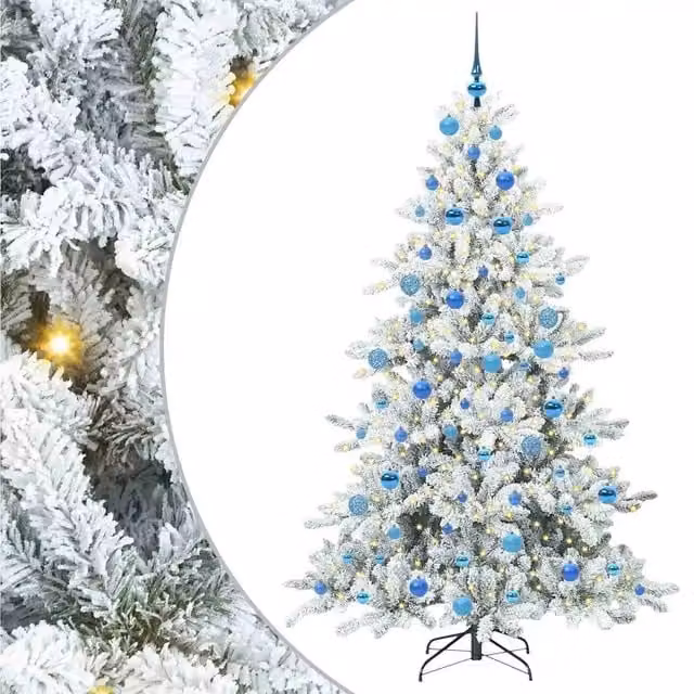 Albero di Natale artificiale moderno vidaXL bianco con luci LED bianco caldo e rami in PVC e metallo, Altezza: 180 cm
