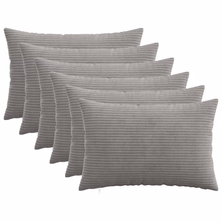 Set di 6 federe vidaXL HEERLEN in velluto a coste, Grigio Chiaro, 50 x 80 cm