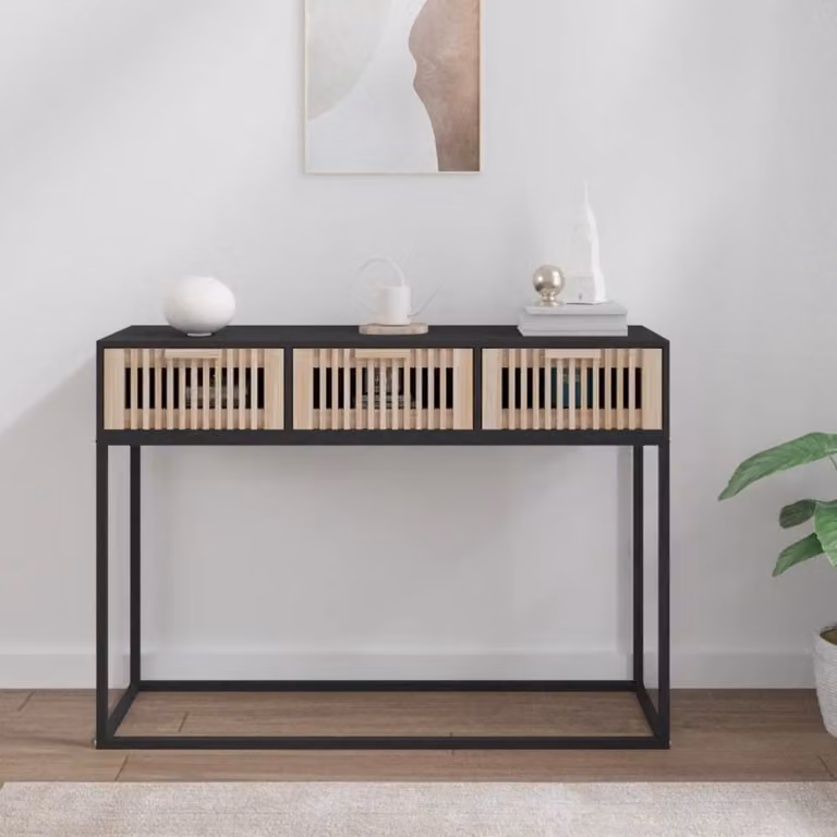 vidaXL Tavolino Consolle Nero in Legno e Metallo, Stile Scandinavo, L 105 x P 30 x H 75 cm