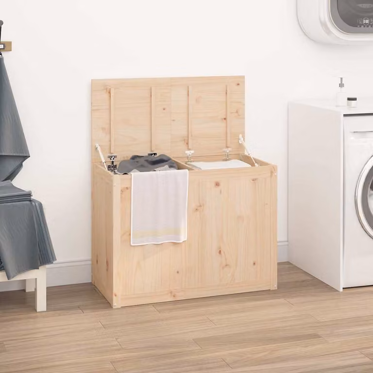 Contenitore per Bucato vidaXL in Legno Massello di Pino, Marrone e Beige, L: 88,5 cm, P: 44 cm, H: 66 cm