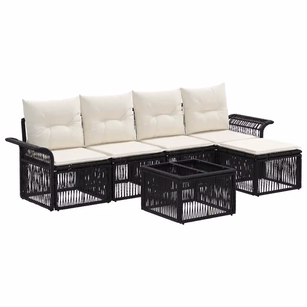 Set da giardino vidaXL a 6 pezzi nero con divani, tavolino e pouf in rattan e metallo – 2