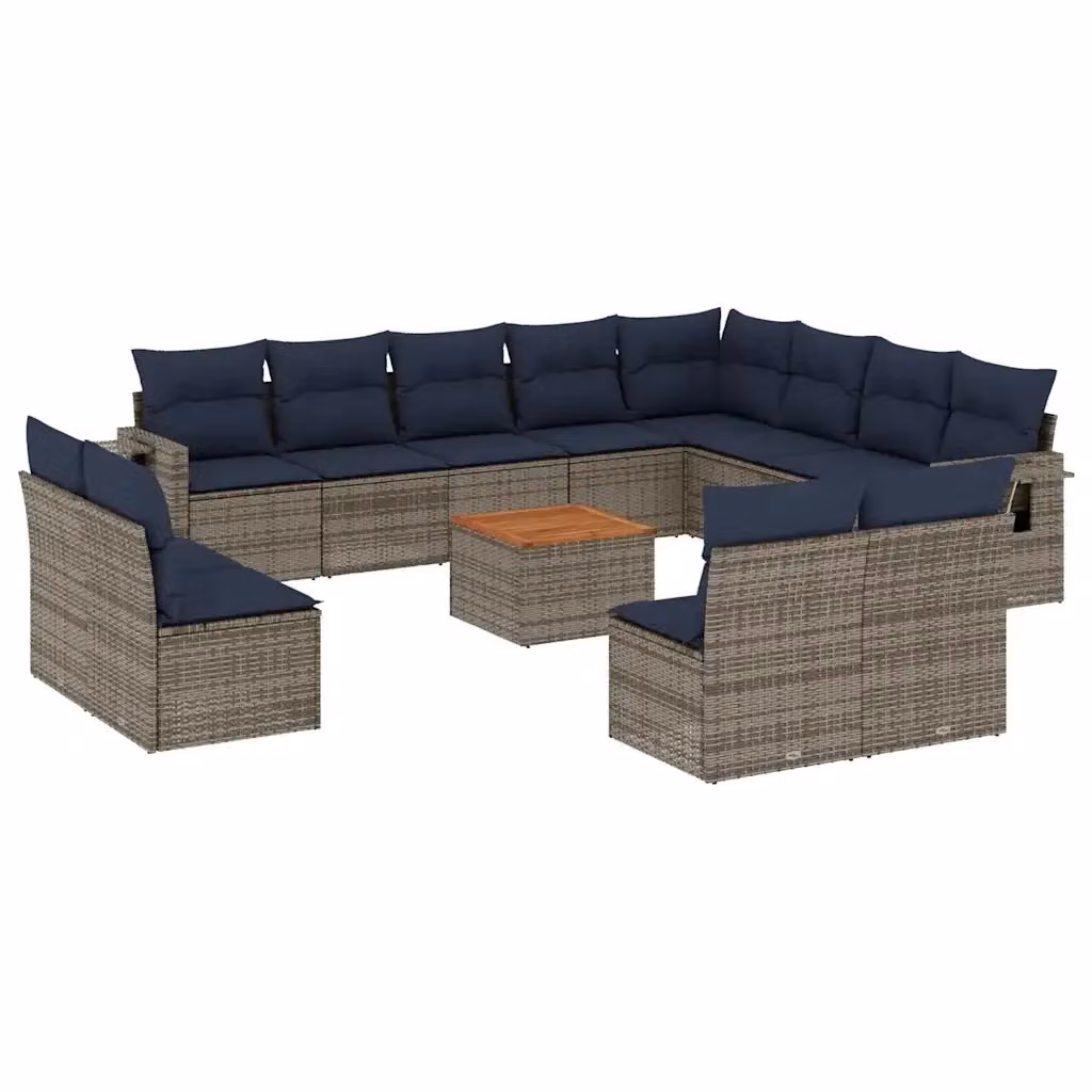 Set di Divani da Giardino a L vidaXL in Polyrattan Grigio con 13 Pezzi e Cuscini Inclusi – 2