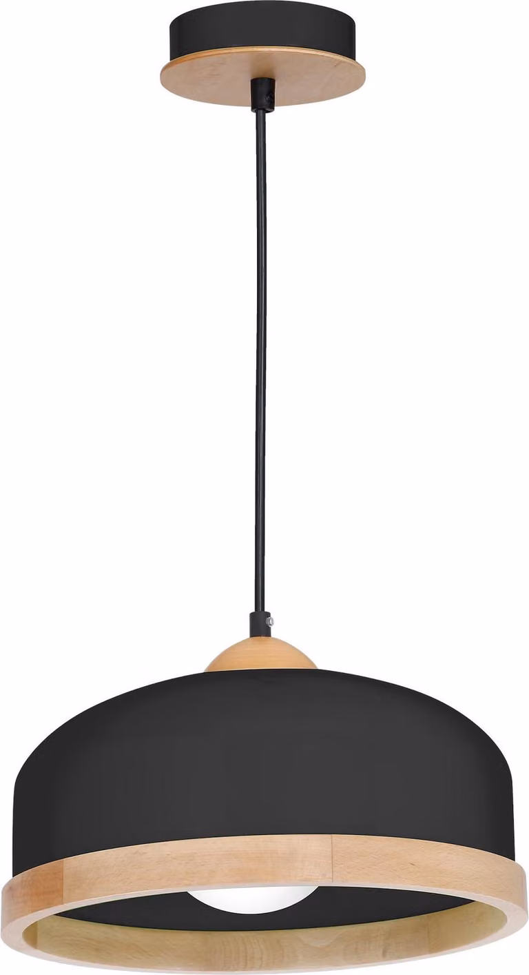 Lampada a sospensione STUDIO nera-legno chiaro 1xE27x60W in alluminio, dimensioni: 90x32x32 cm, IP20, Milagro