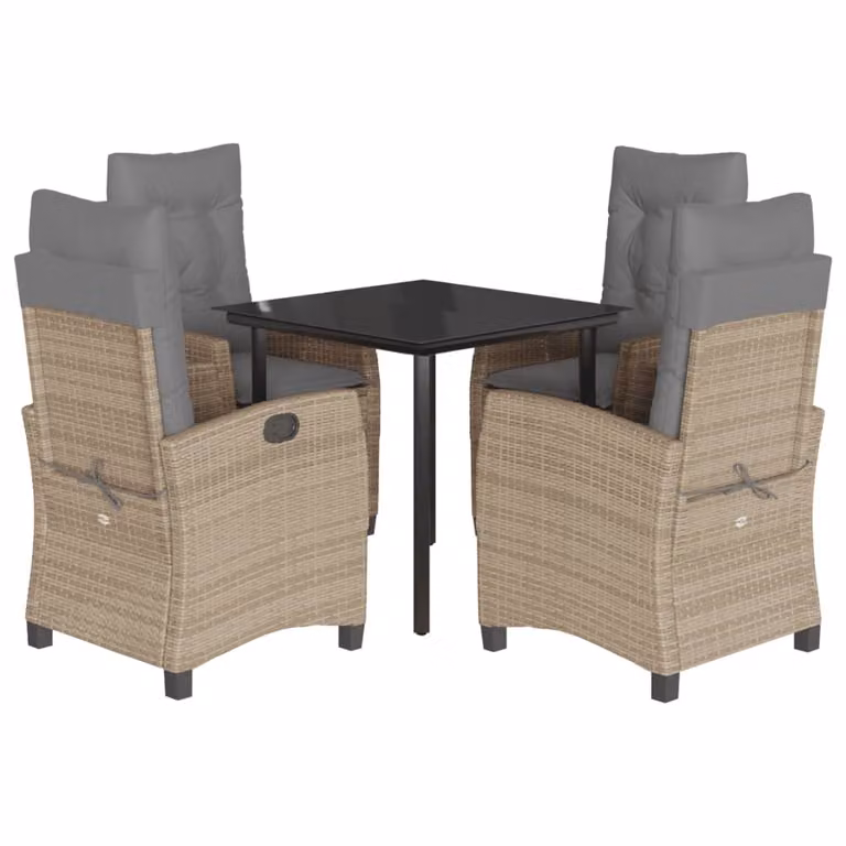 Set Pranzo da Giardino 5 pz con Cuscini Beige Misto Polyrattan