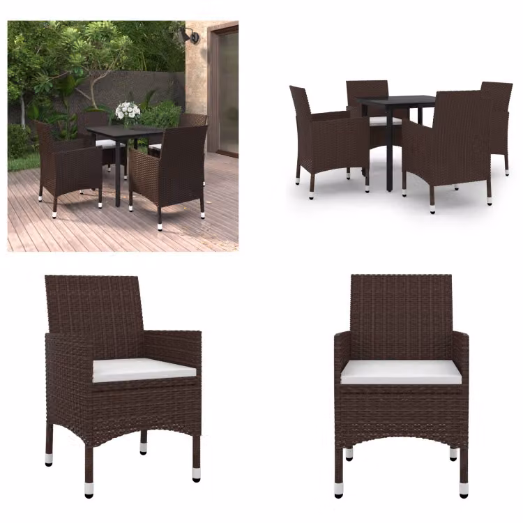 vidaXL Set da pranzo da giardino 5 pezzi con cuscini in polirattan e vetro - Set da pranzo da giardino - Set da pranzo da giardino - Set da pranzo da esterno - Tavolo e sedie da giardino