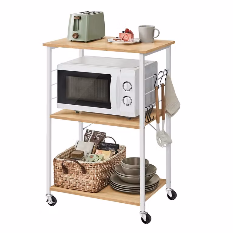 Scaffale da Cucina con Rotelle, Rovere Dorato + Bianco Nuvola / 60cm