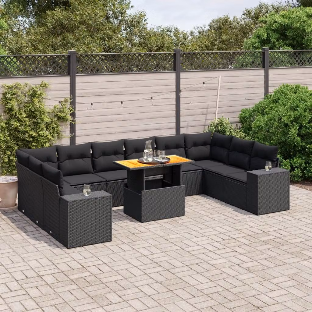 Maison Exclusive - Set Divani da Giardino 11 pz con Cuscini in Polyrattan Nero