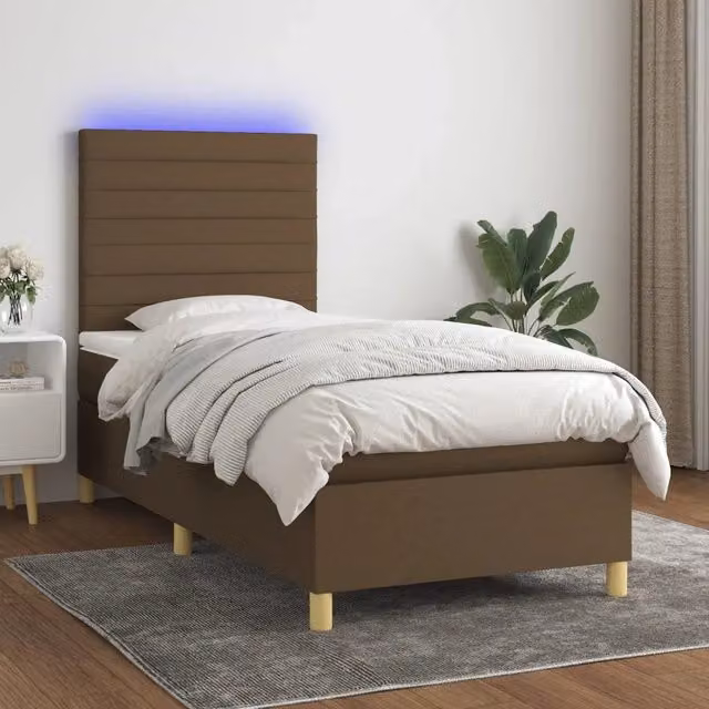 Letto con Materasso a Molle vidaXL con Illuminazione LED e Porta USB, Tessuto Marrone e Bianco, L 80 x P 200 cm
