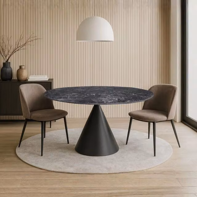 Tavolo rotondo Punto con piano effetto marmo nero – 150x150x76H