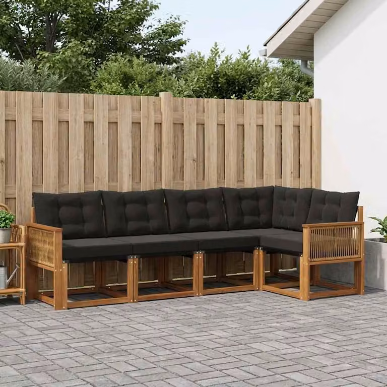 Set di divani da esterno vidaXL 5 pz in legno di acacia con cuscini in tessuto textilene, colore marrone e nero