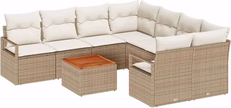 Set Divano da Giardino 9 pcs Beige e Crema polyrattan