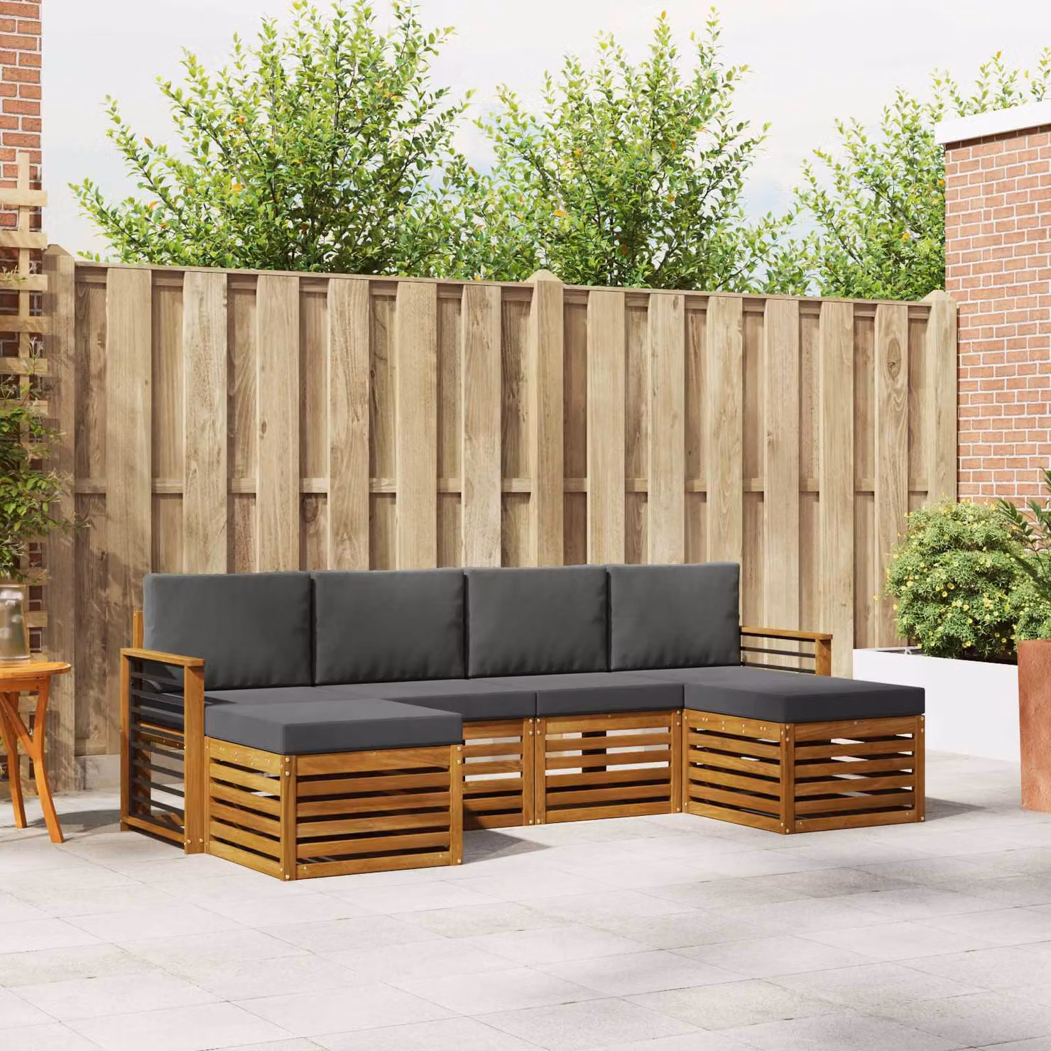 Set di divani da esterno vidaXL 6 pz in legno di acacia con cuscini, colore marrone e antracite