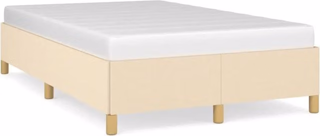 Letto matrimoniale moderno imbottito in tessuto beige con struttura a doghe L/P/H: 120 x 200 x 35 cm