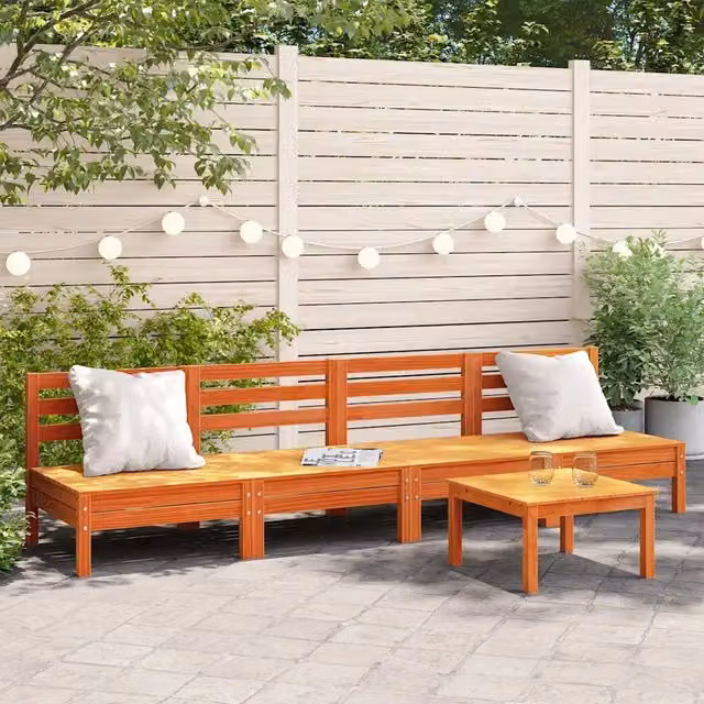 Set di 4 divani da giardino senza braccioli vidaXL in legno di pino massello cerato marrone