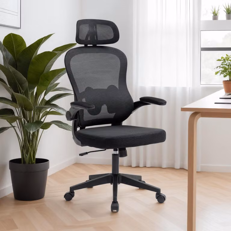 Sedia girevole da ufficio JOBURG regolabile in altezza con braccioli, nera – sedia da scrivania ergonomica con schienale in rete e supporto lombare per l'home office e l'ufficio – sedia girevole con rotelle, sedia da PC