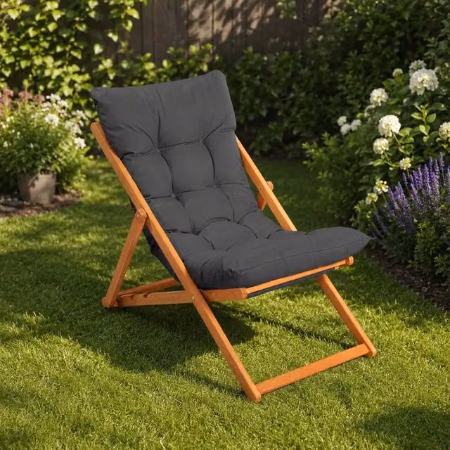 Sedia da esterno moderna DMORA in legno, marrone e grigio, H 90 x L 59 x P 44 cm – 1