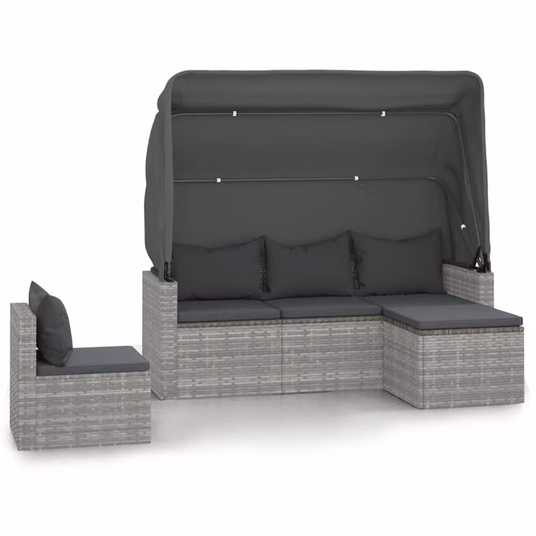 Set Divani da Giardino 4 pz con Cuscini in Polyrattan Grigio