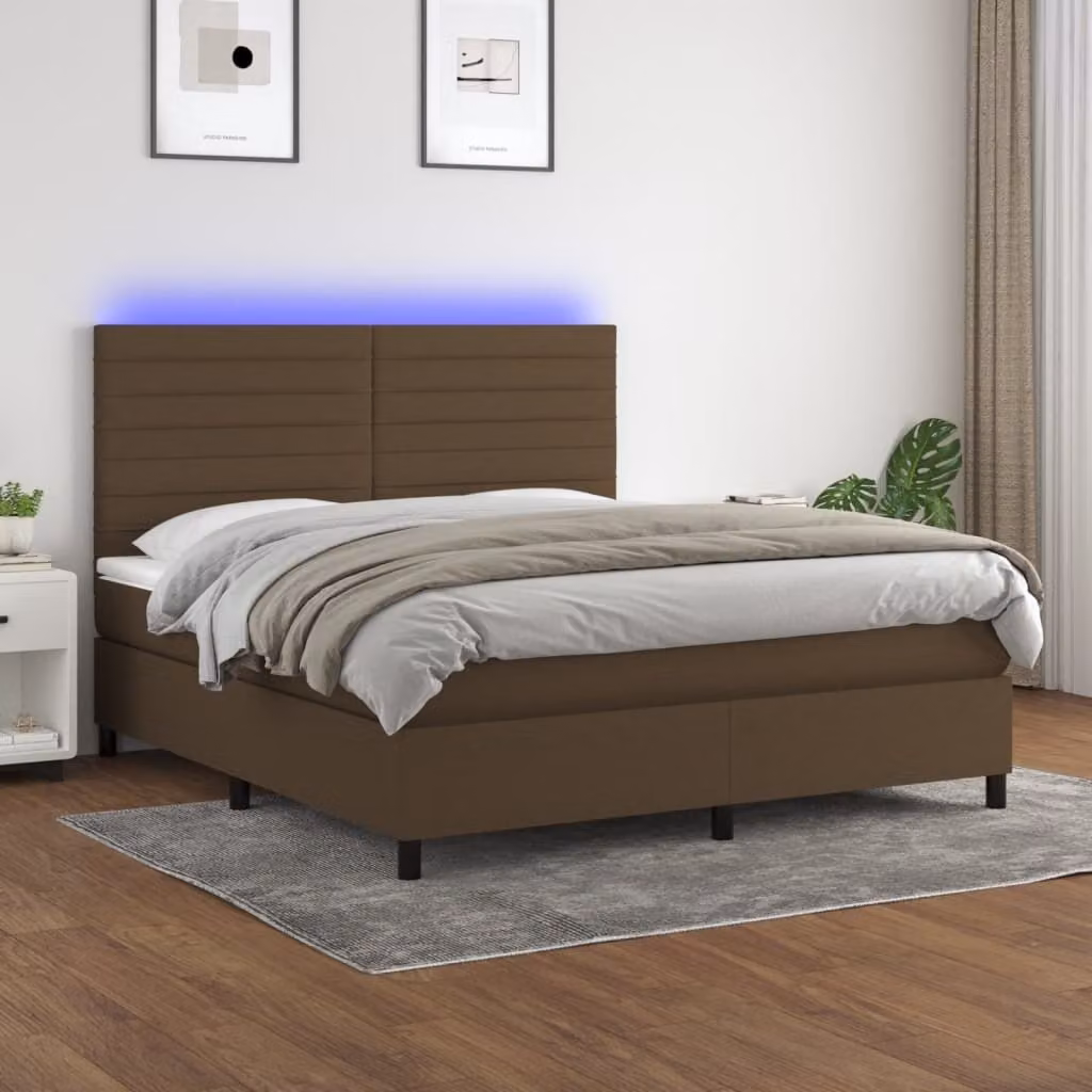 Maison Exclusive - Letto a Molle Materasso e LED Marrone Scuro 160x200 cm Tessuto