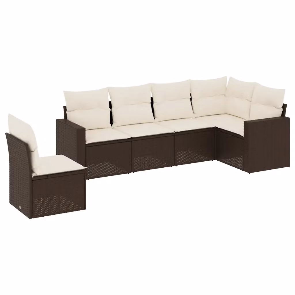 Set Divano da Giardino a L vidaXL in Polyrattan Marrone con Cuscini Bianchi per 6 Persone – 2