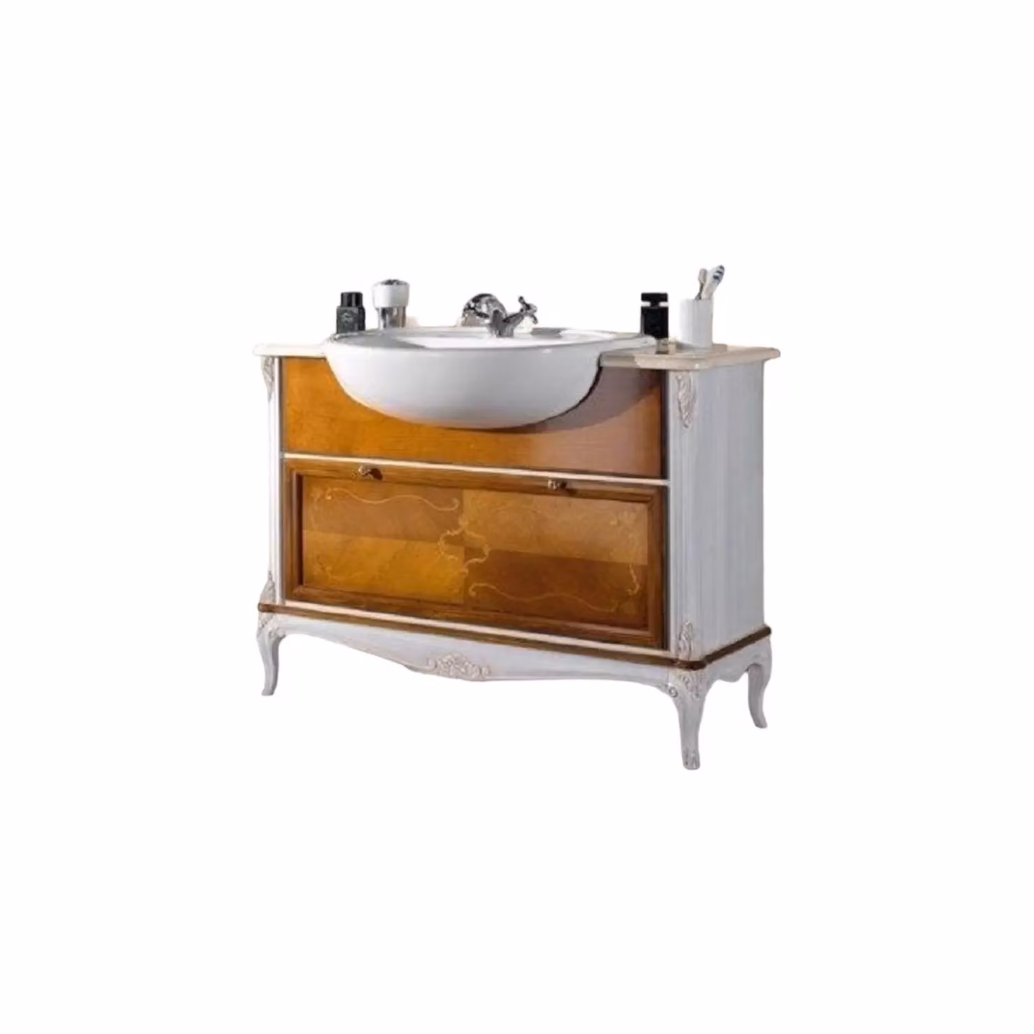 Mobile bagno stile provenzale Mobili 2G in legno color ciliegio con lavabo e piano in marmo bianco L: 111 cm, P: 61 cm, H: 85 cm – 2