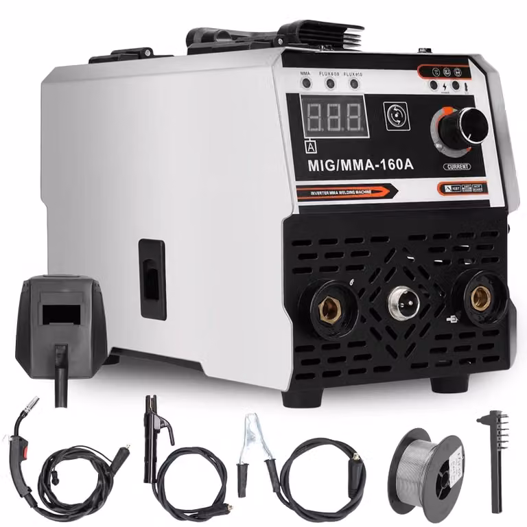 Saldatrice multifunzione - 2 in 1 MIG/MMA, inverter DC IGBT - Alimentazione automatica del filo - Adatta sia per saldatura senza gas che con gas - Saldatrice ad arco portatile - 2 in 1