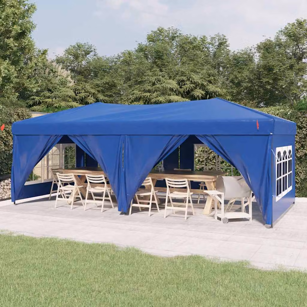vidaXL Tenda per Feste Pieghevole con Pareti Laterali Blu L: 6 m, P: 3 m, H: 2,45 m – 1