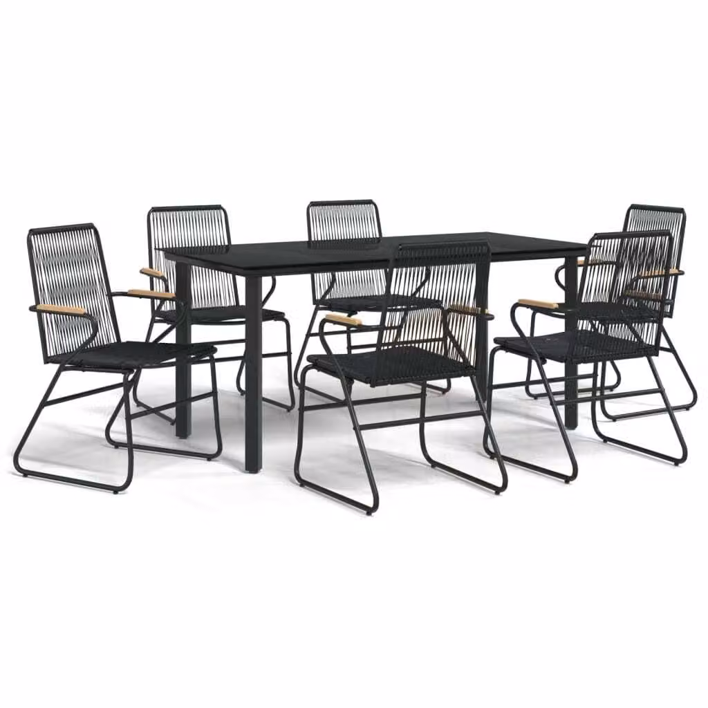 Set da Pranzo da Giardino 7 pz Nero in Rattan PVC