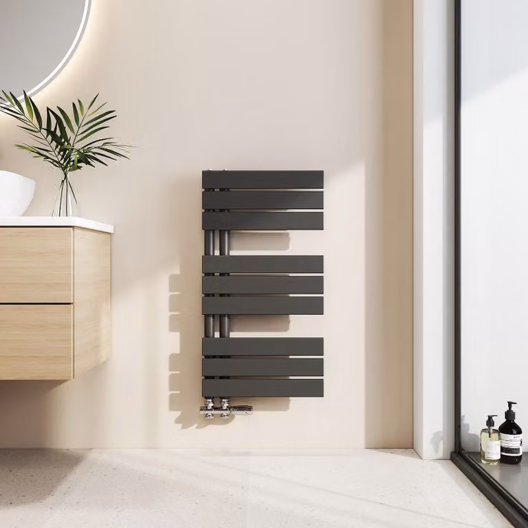 EMKE radiatore bagno piatto 76x40cm nero pannello scaldasalviette asciugacapelli porta asciugamani attacco laterale per bagno acqua calda 342W senza elemento riscaldante