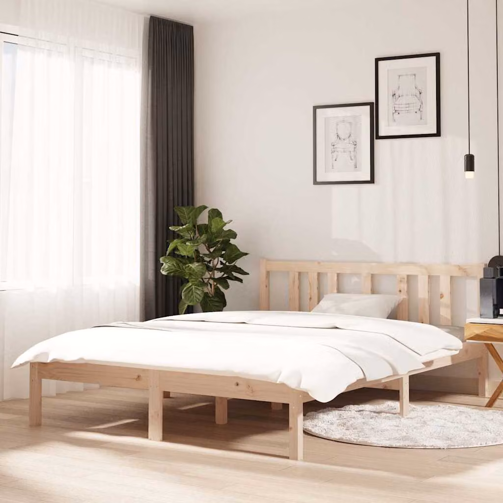 Giroletto Double vidaXL in legno massello di pino marrone con doghe fisse L: 135 cm, P: 190 cm