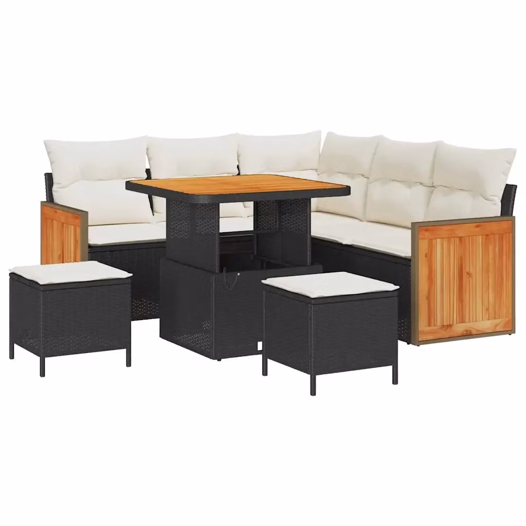 vidaXL Set Divano da Giardino 9 Pezzi Moderno con Cuscini Nero e Beige – 2
