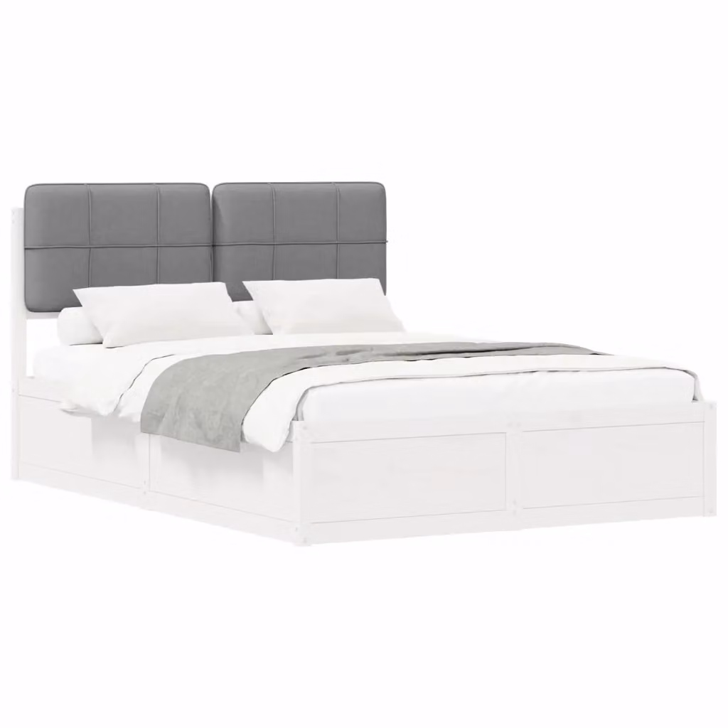 Letto con testiera rivestita vidaXL in legno di pino, Grigio chiaro e Bianco, L/P/H: 160 x 200 x 165,5 cm – 2